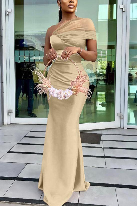 One Shoulder Trumpet/Mermaid Sleeveless Satin/Tulle Bridesmaid Dresses