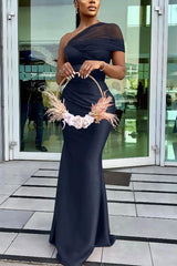 One Shoulder Trumpet/Mermaid Sleeveless Satin/Tulle Bridesmaid Dresses