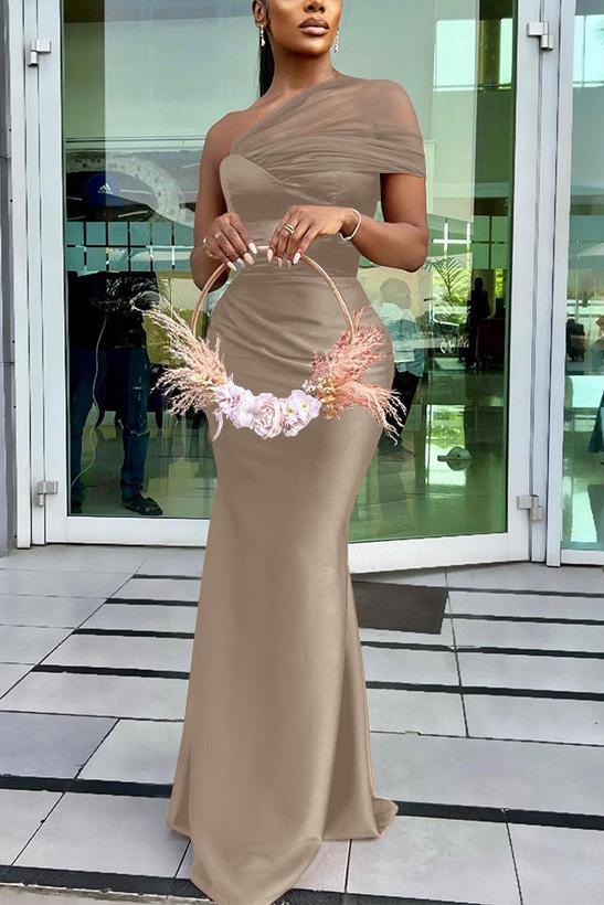 One Shoulder Trumpet/Mermaid Sleeveless Satin/Tulle Bridesmaid Dresses