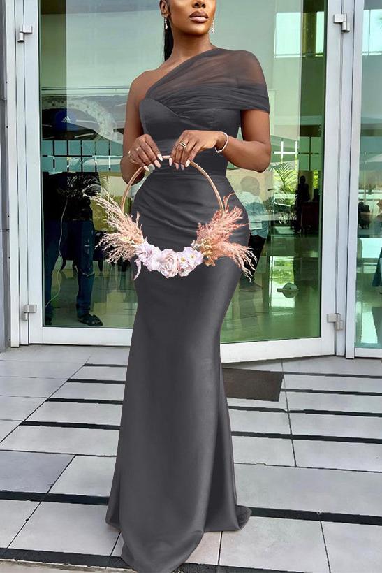 One Shoulder Trumpet/Mermaid Sleeveless Satin/Tulle Bridesmaid Dresses