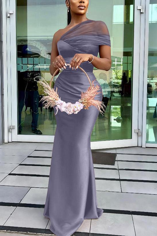 One Shoulder Trumpet/Mermaid Sleeveless Satin/Tulle Bridesmaid Dresses