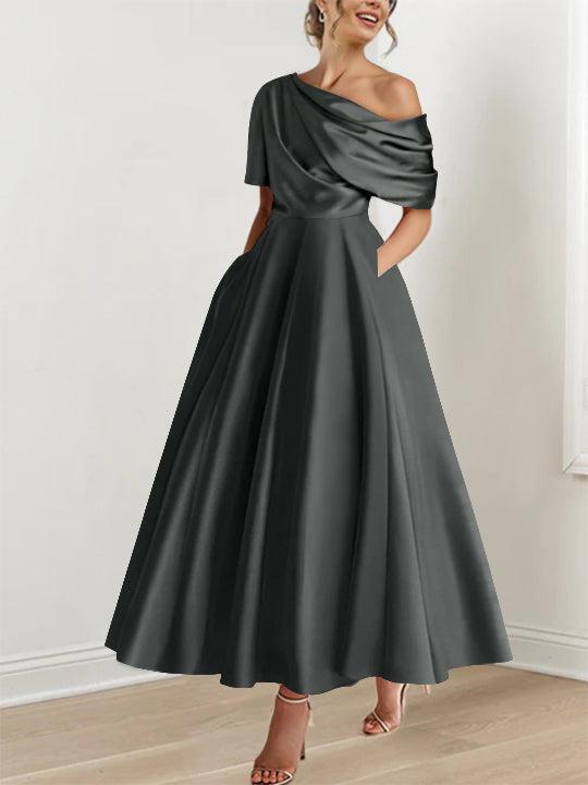 One-shoulder A-line Princess Dress with Ruffles for the Mother of the Bride