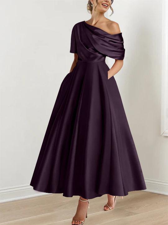 One-shoulder A-line Princess Dress with Ruffles for the Mother of the Bride