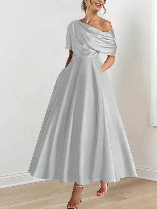 One-shoulder A-line Princess Dress with Ruffles for the Mother of the Bride