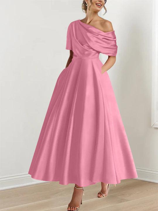One-shoulder A-line Princess Dress with Ruffles for the Mother of the Bride