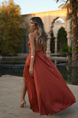 Orange A Line Prom Dress One Shoulder Satin Evening Dress