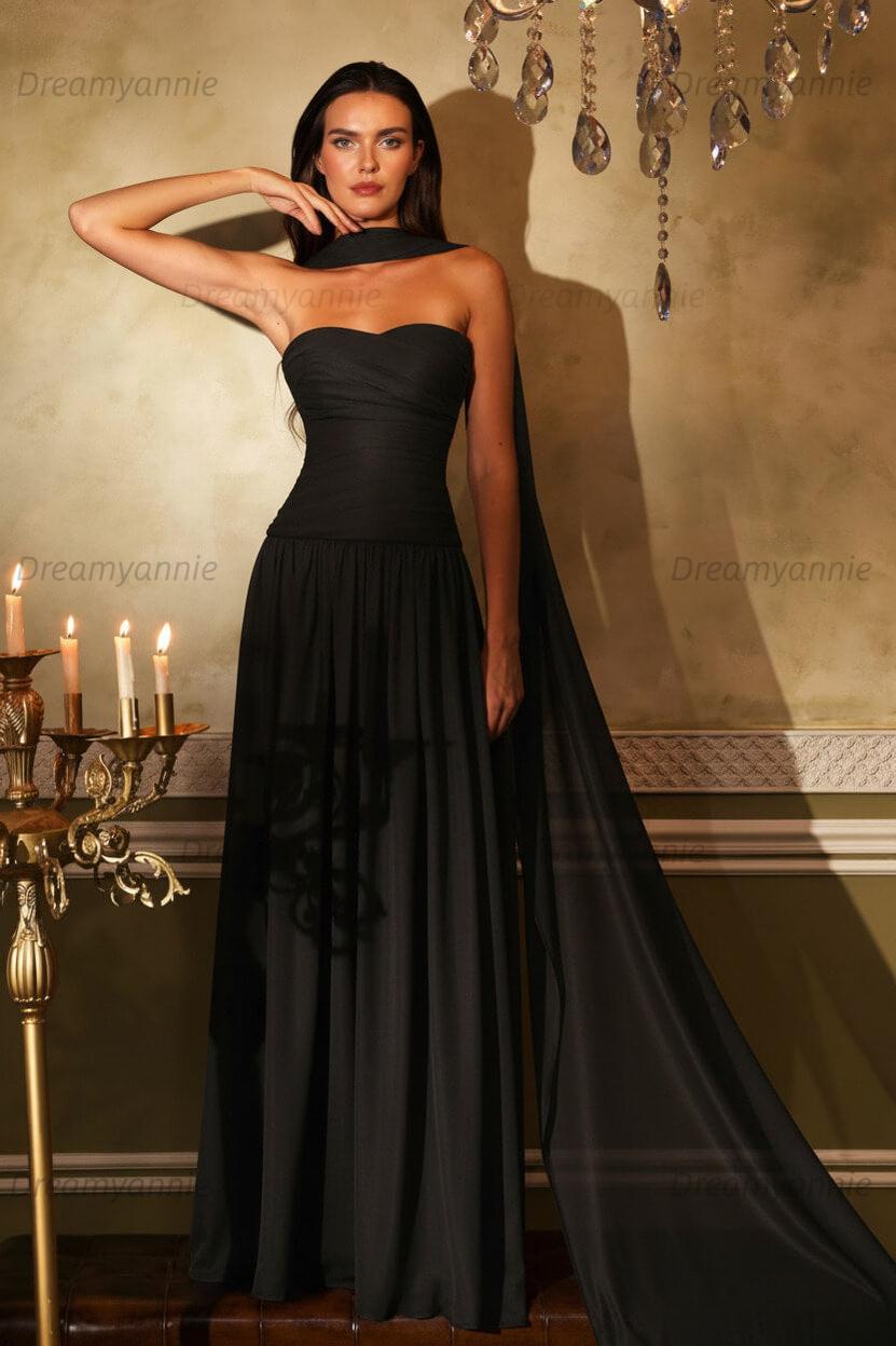 Orange A Line Prom Dress Sleeveless Strapless Evening Dress