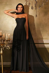 Orange A Line Prom Dress Sleeveless Strapless Evening Dress