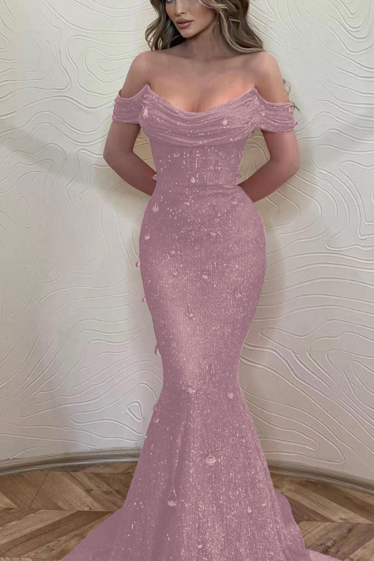 Orange Mermaid Prom Dress Off the Shoulder Evening Dress