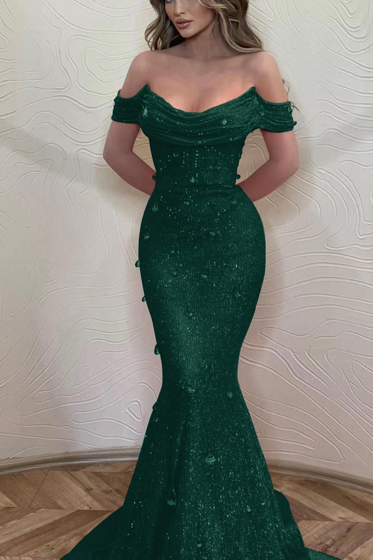 Orange Mermaid Prom Dress Off the Shoulder Evening Dress