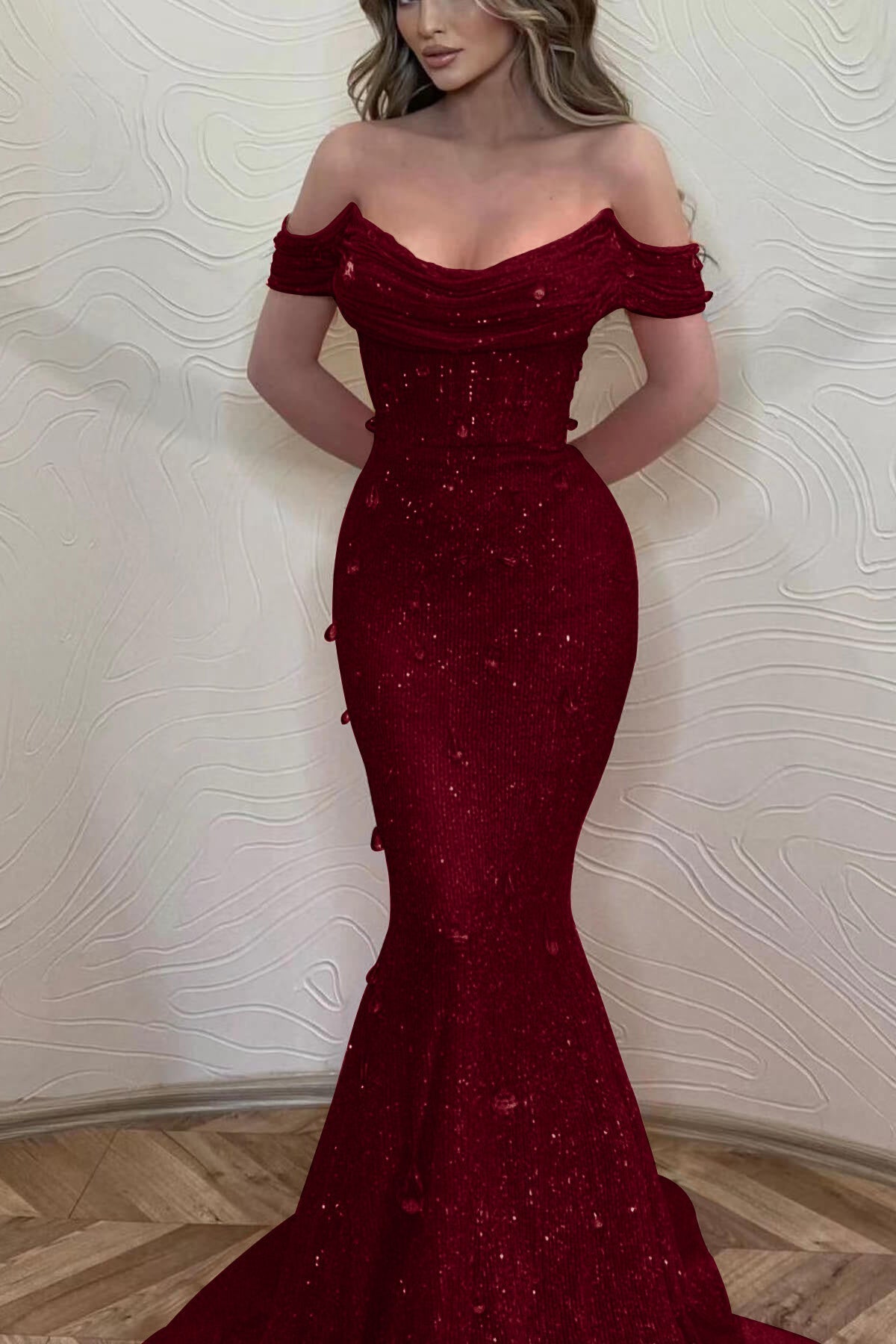 Orange Mermaid Prom Dress Off the Shoulder Evening Dress