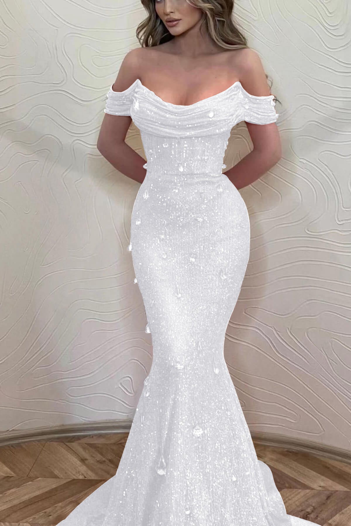 Orange Mermaid Prom Dress Off the Shoulder Evening Dress