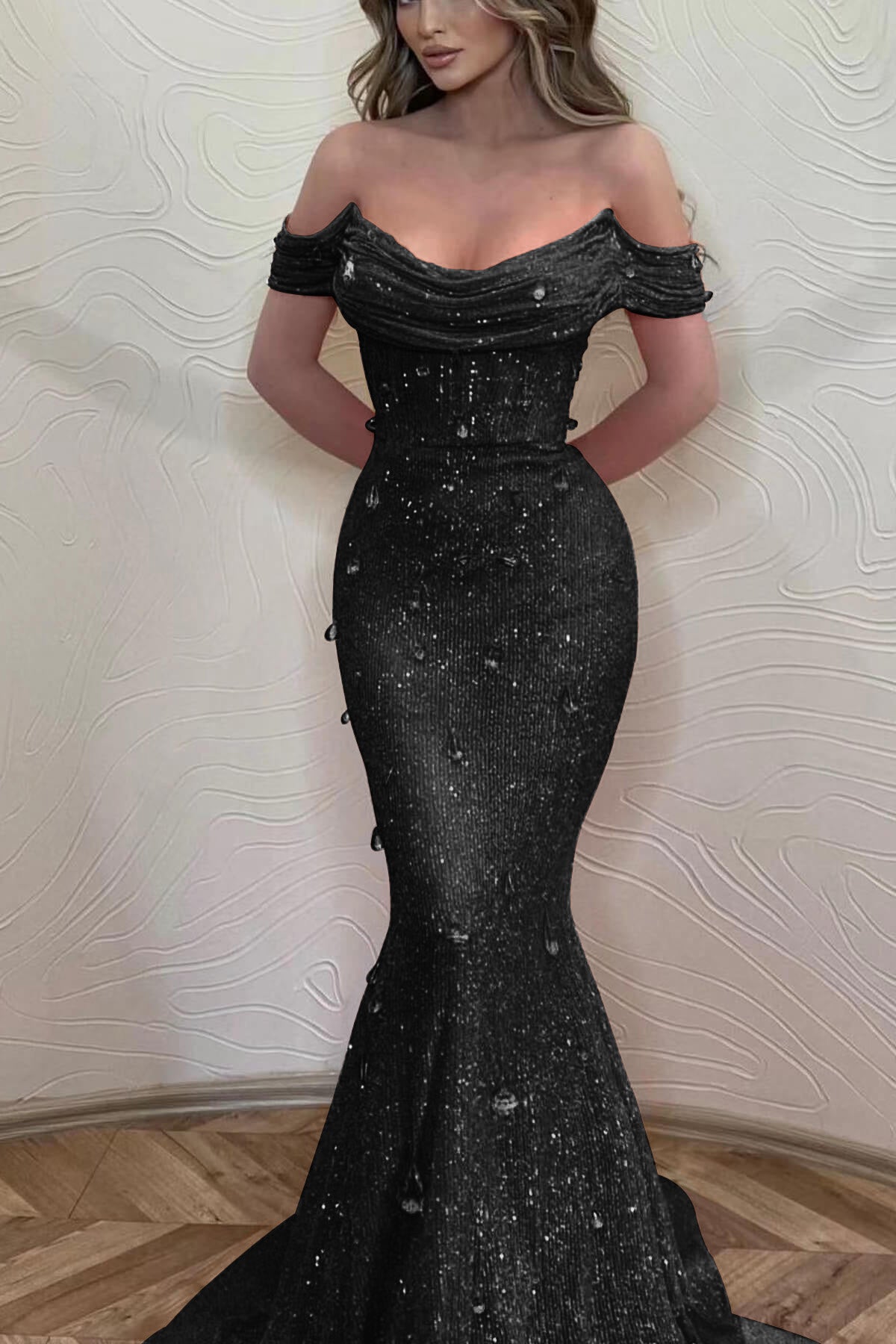 Orange Mermaid Prom Dress Off the Shoulder Evening Dress