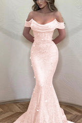 Orange Mermaid Prom Dress Off the Shoulder Evening Dress