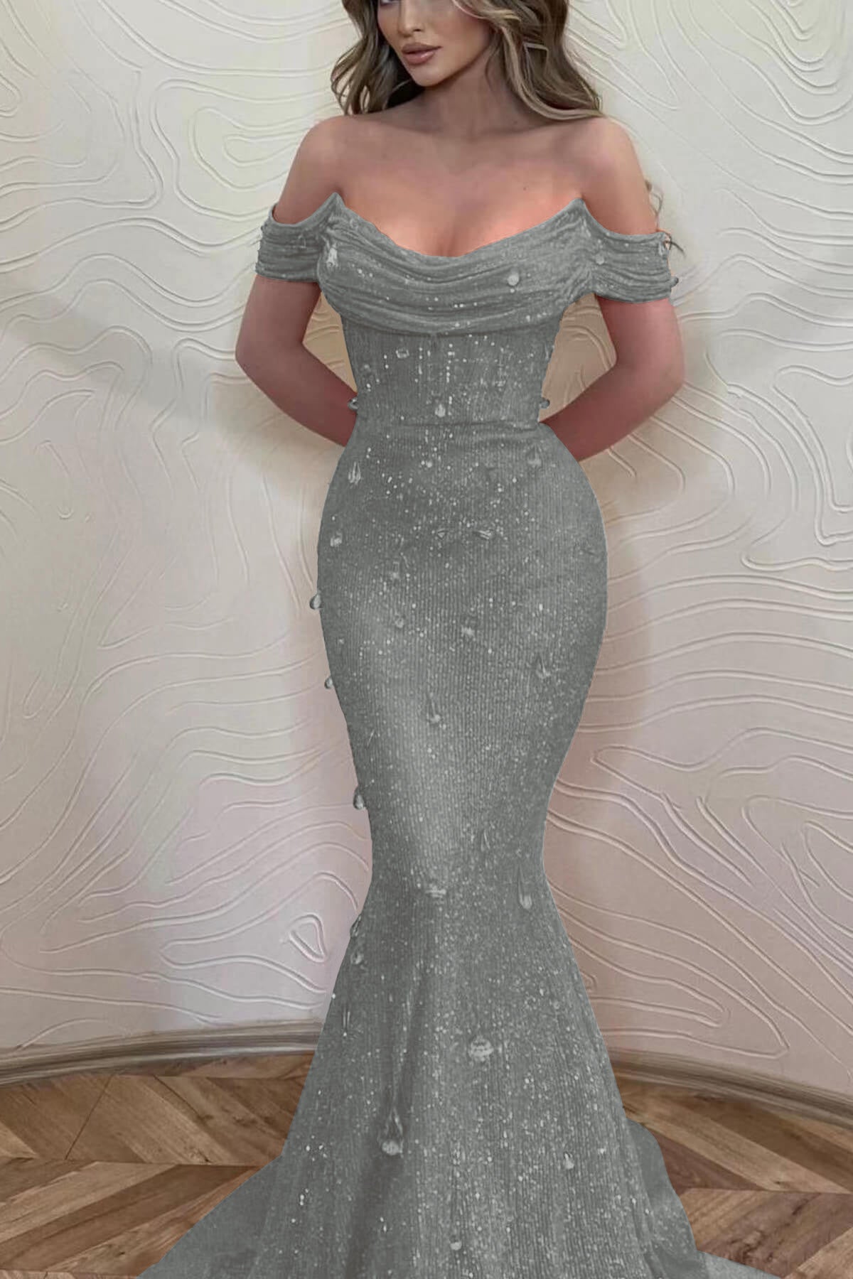 Orange Mermaid Prom Dress Off the Shoulder Evening Dress