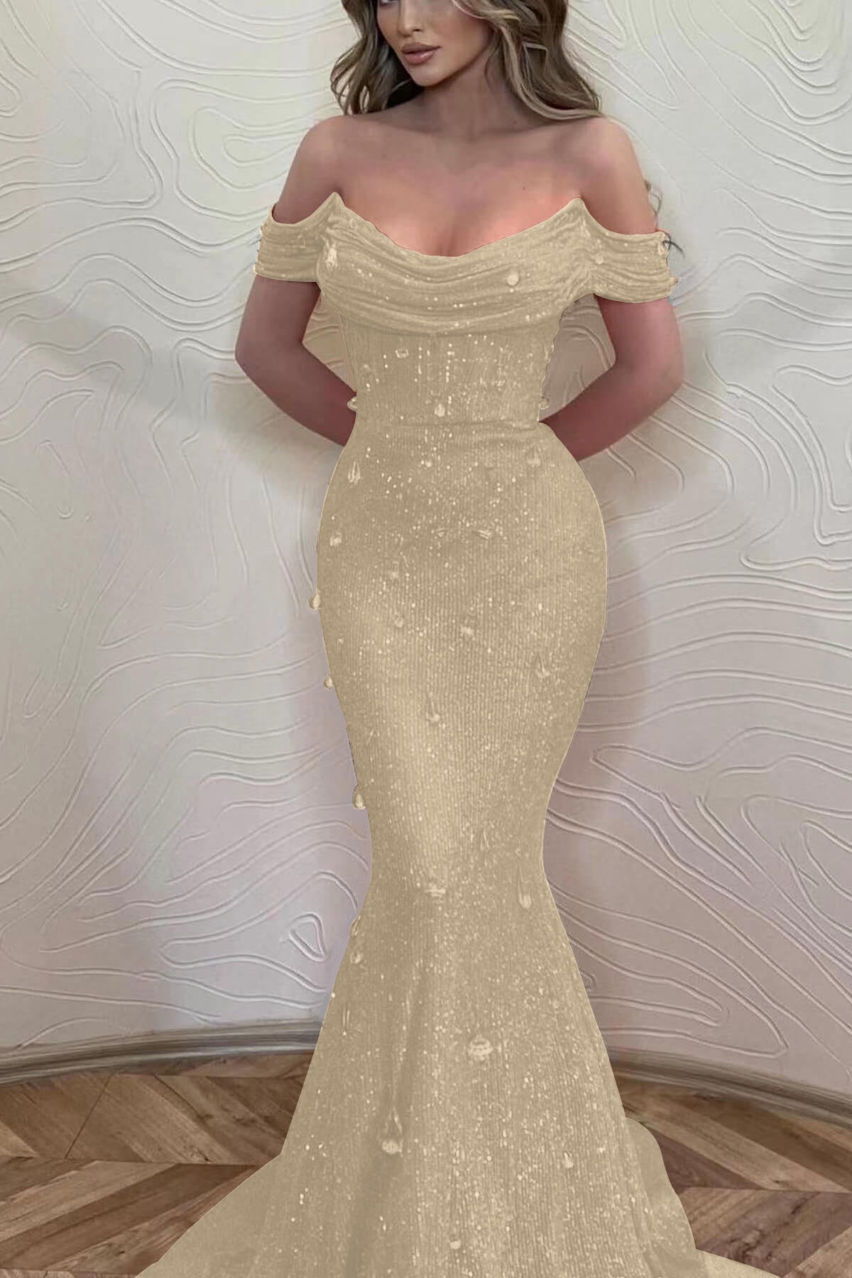 Orange Mermaid Prom Dress Off the Shoulder Evening Dress