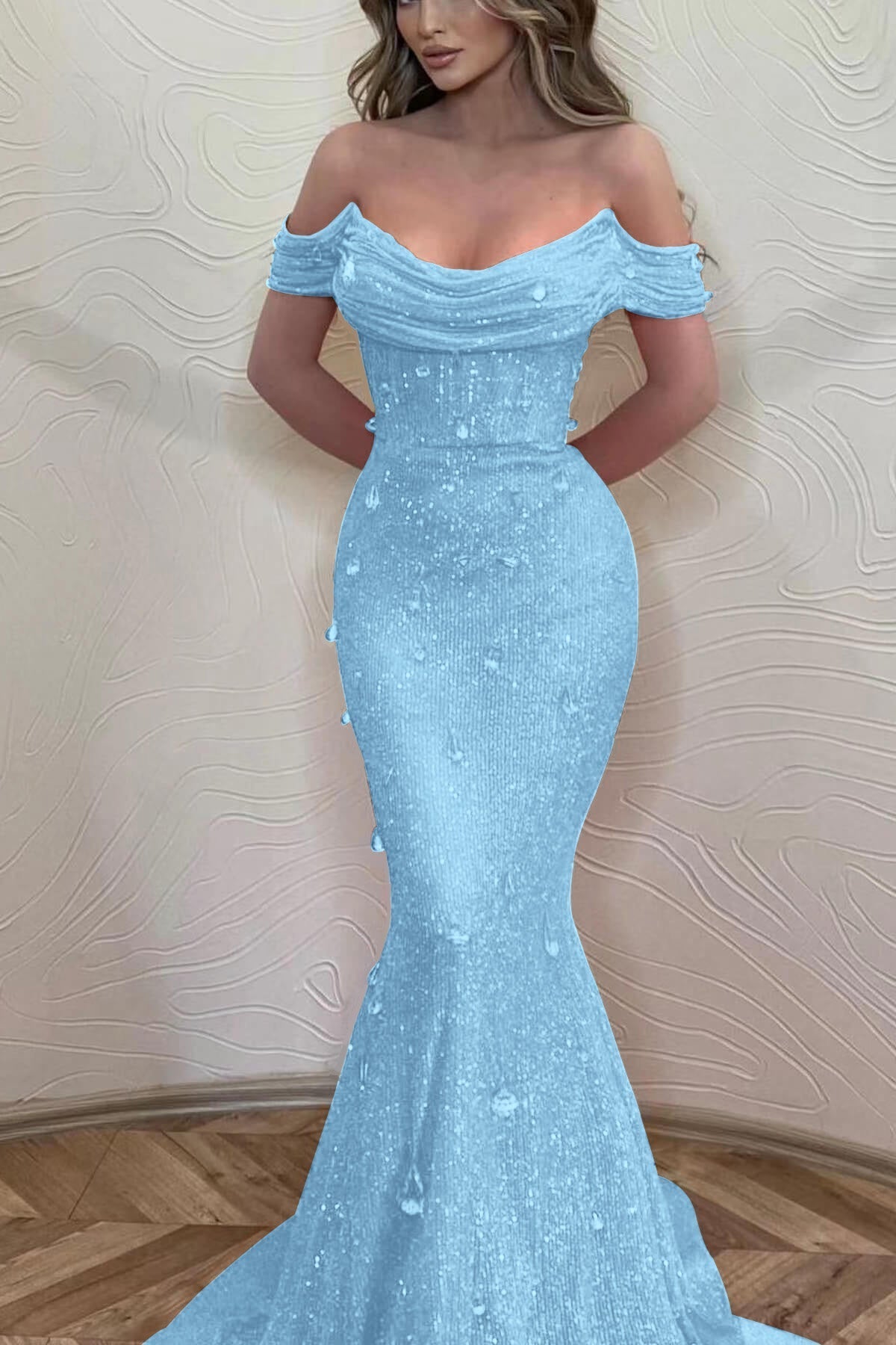 Orange Mermaid Prom Dress Off the Shoulder Evening Dress