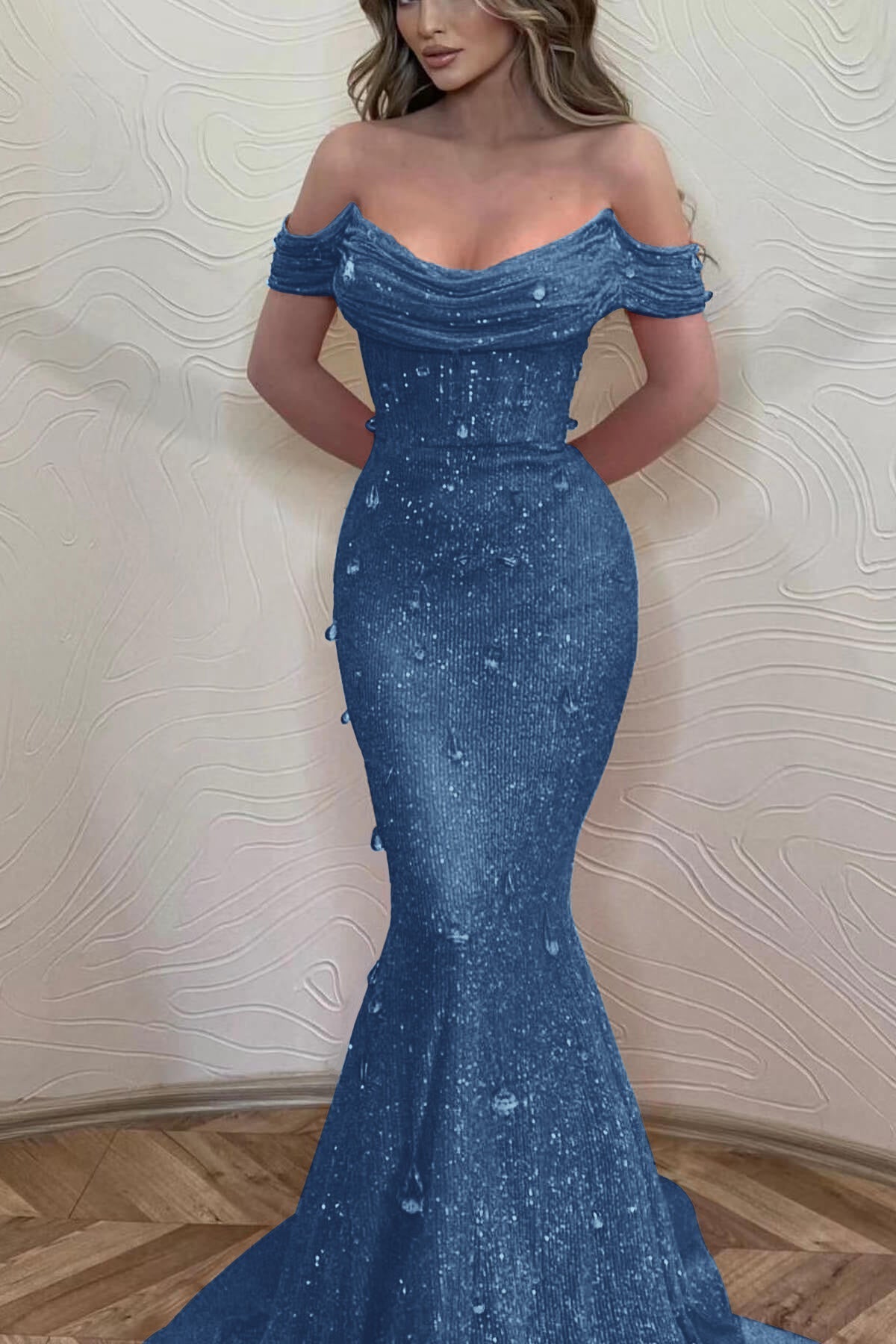 Orange Mermaid Prom Dress Off the Shoulder Evening Dress
