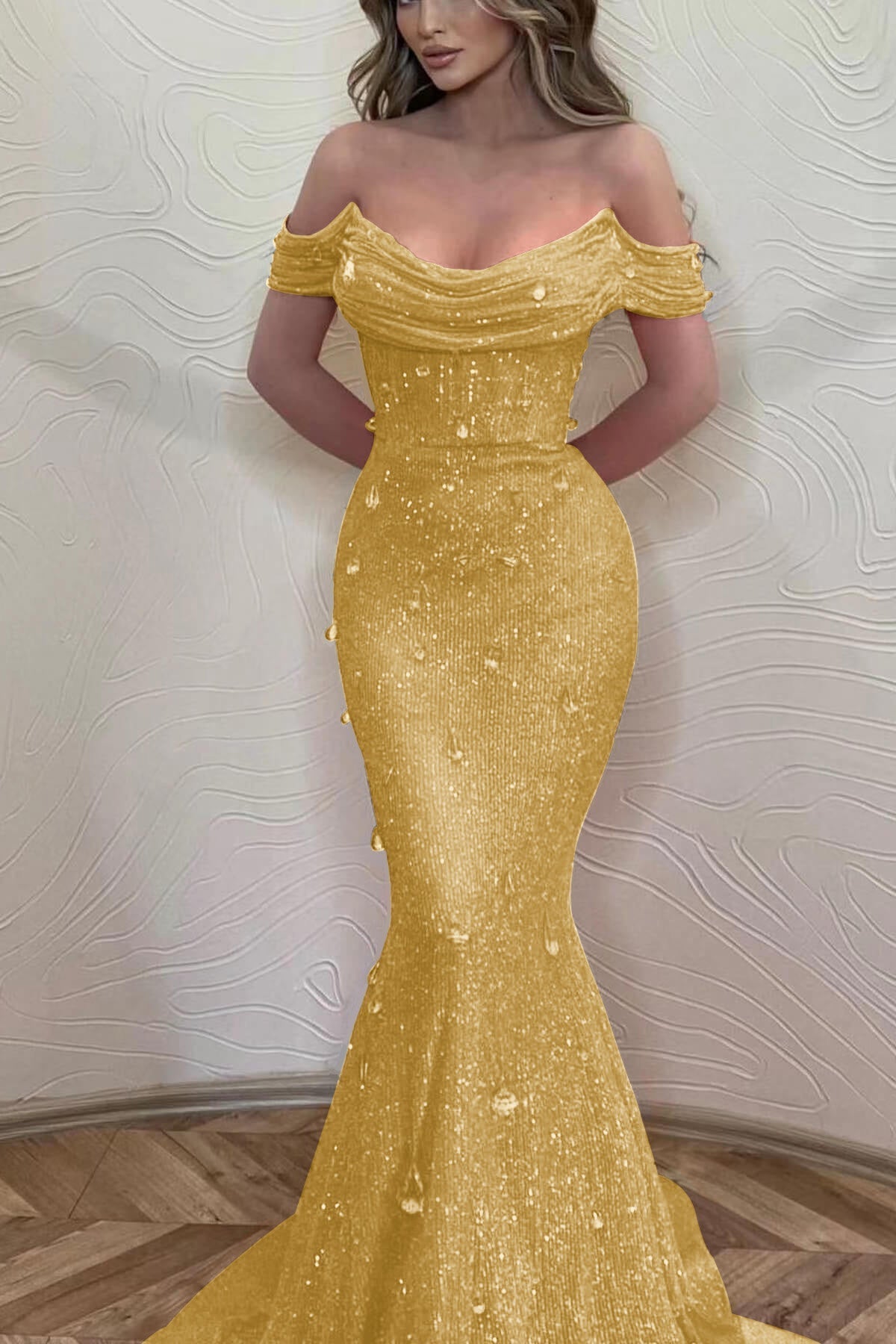 Orange Mermaid Prom Dress Off the Shoulder Evening Dress