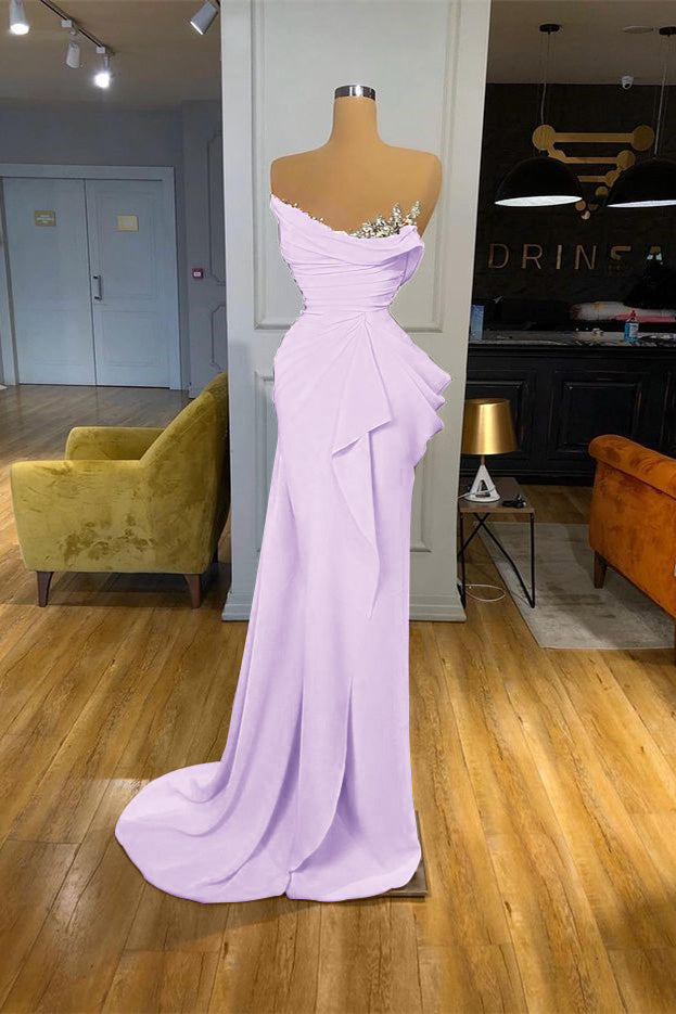 Orange Mermaid Prom Dress Sleeveless Strapless Beaded Evening Dress