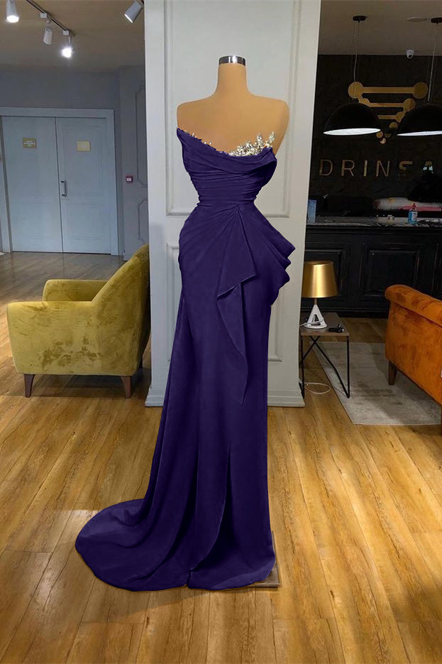Orange Mermaid Prom Dress Sleeveless Strapless Beaded Evening Dress