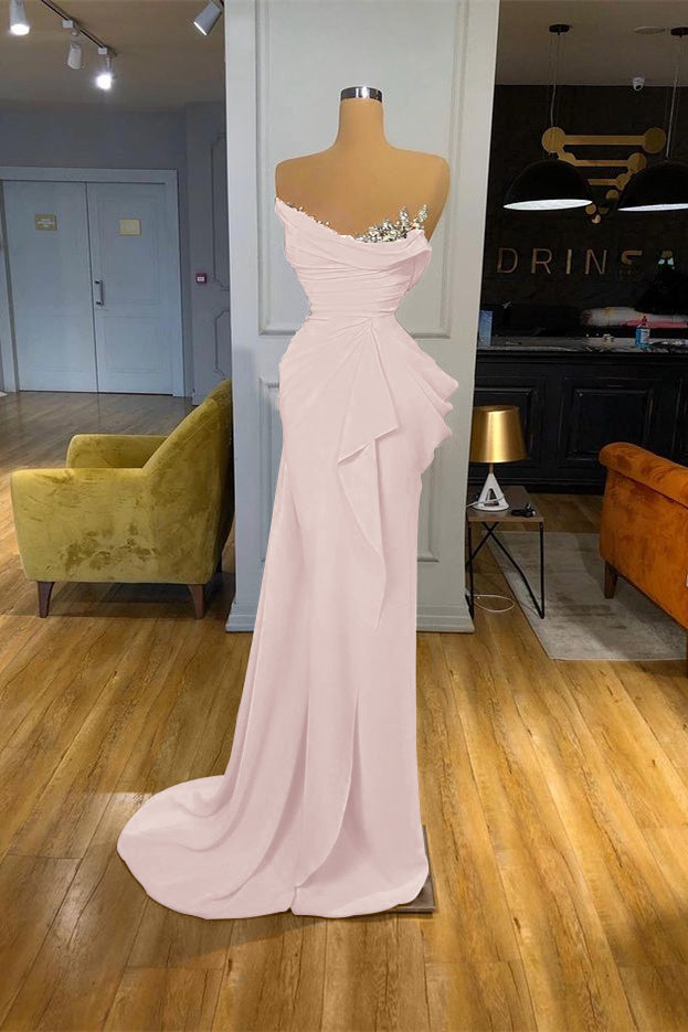 Orange Mermaid Prom Dress Sleeveless Strapless Beaded Evening Dress