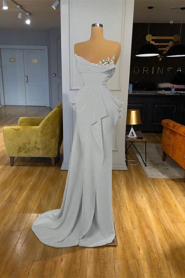 Orange Mermaid Prom Dress Sleeveless Strapless Beaded Evening Dress