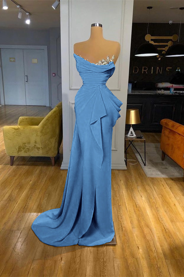 Orange Mermaid Prom Dress Sleeveless Strapless Beaded Evening Dress