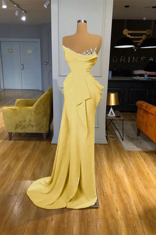 Orange Mermaid Prom Dress Sleeveless Strapless Beaded Evening Dress