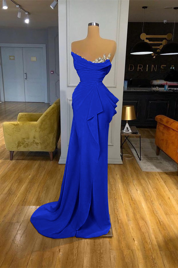 Orange Mermaid Prom Dress Sleeveless Strapless Beaded Evening Dress