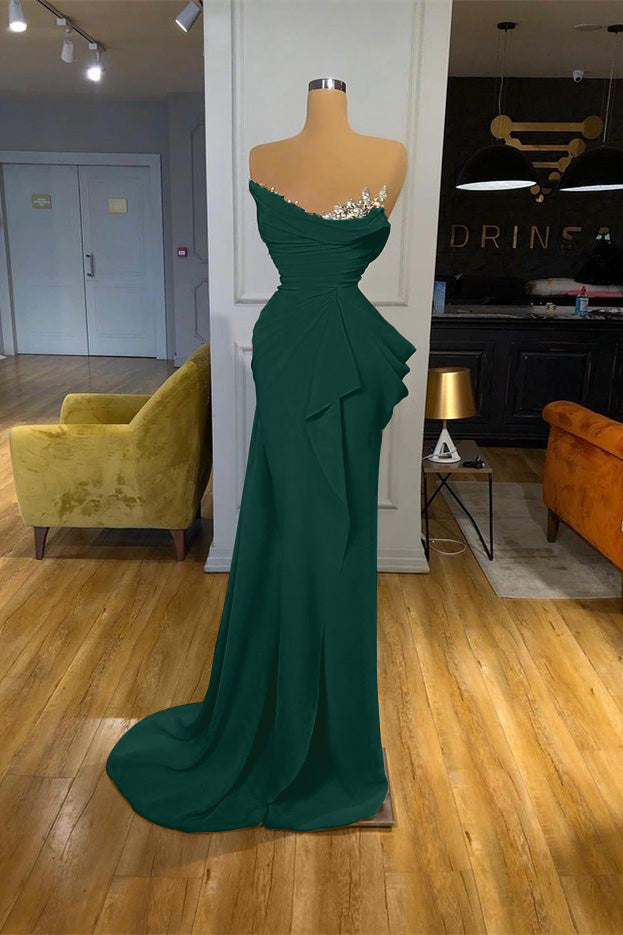Orange Mermaid Prom Dress Sleeveless Strapless Beaded Evening Dress