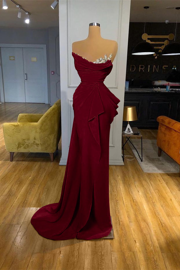 Orange Mermaid Prom Dress Sleeveless Strapless Beaded Evening Dress