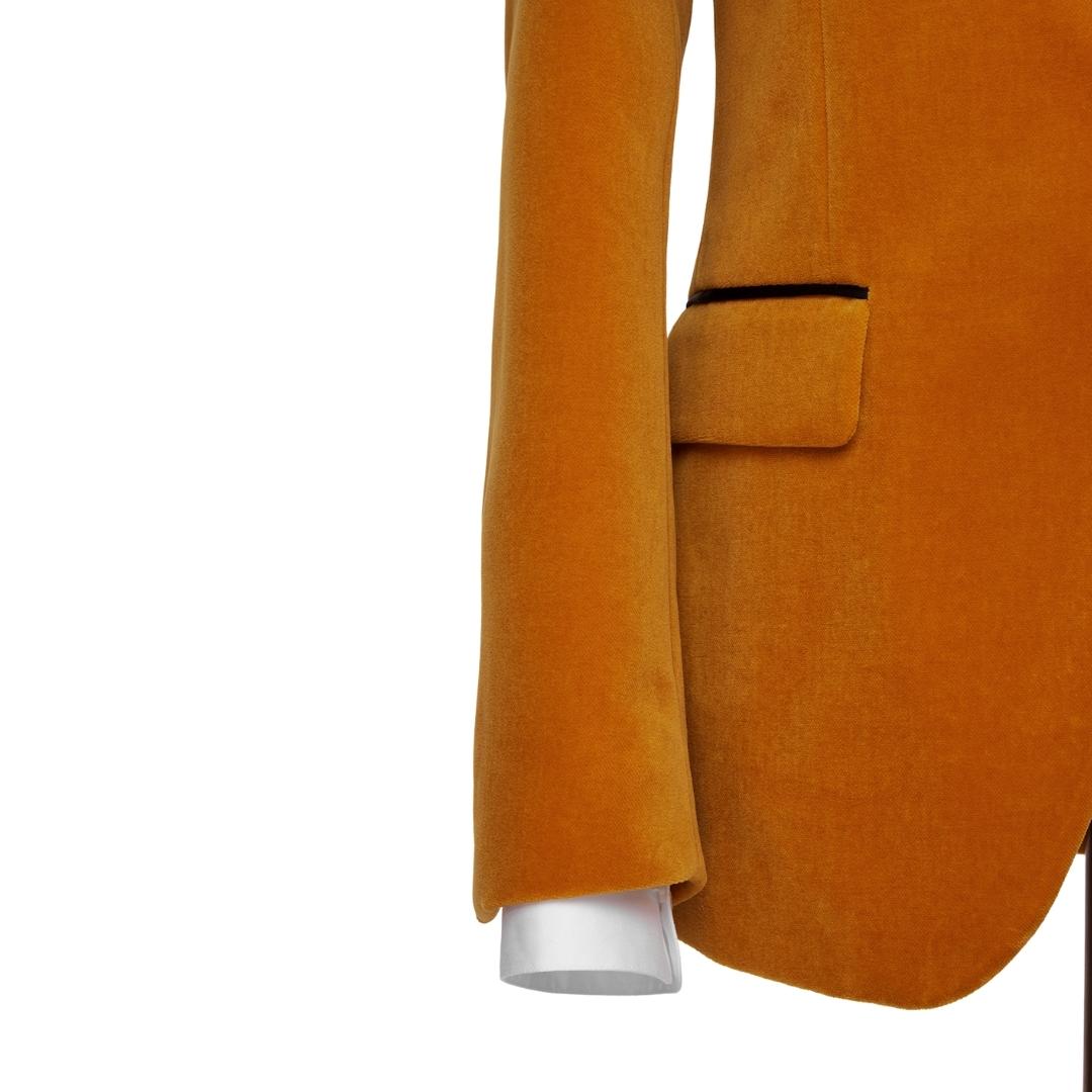 Orange Notched Lapel 2 Piece Simple Velvet Prom Suit