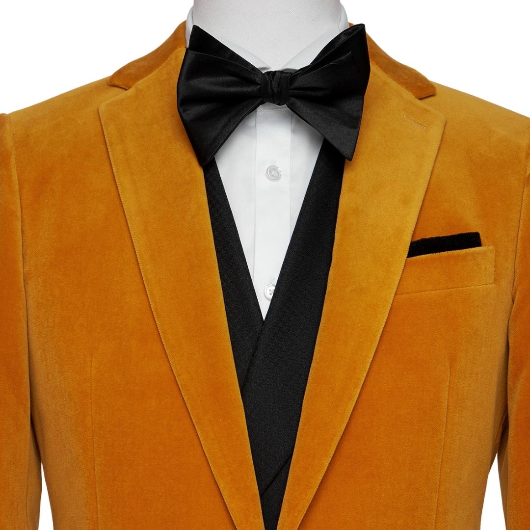 Orange Notched Lapel 2 Piece Simple Velvet Prom Suit