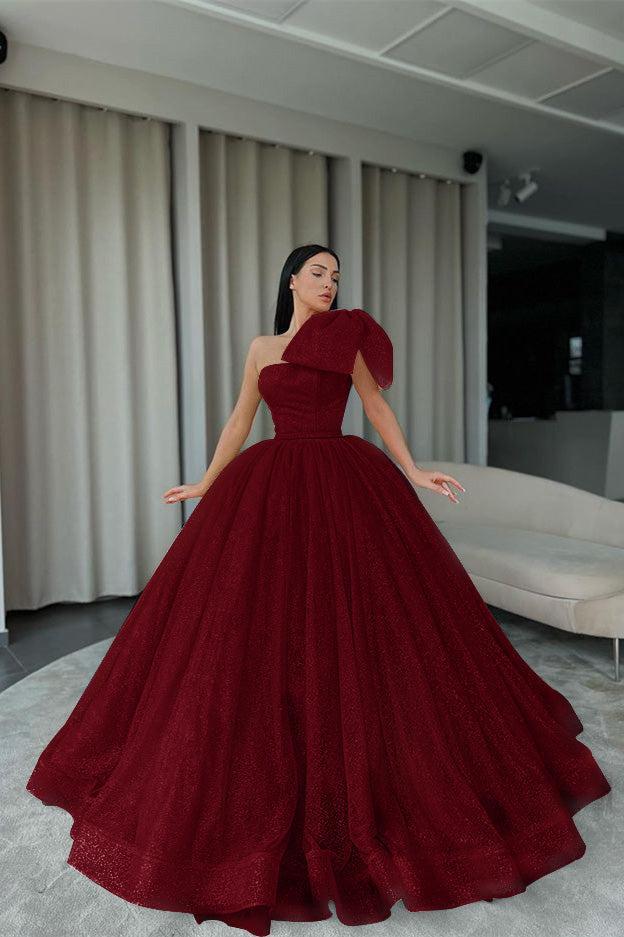 Orange One Shoulder Ball Gown Evening Dress with Sequins