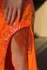 Orange Prom Dress Mermaid Off the Shoulder Corset Evening Dress with Slit