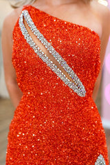 Orange Prom Dress Mermaid One Shoulder Long Evening Dress With Slit