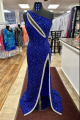 Orange Prom Dress Mermaid One Shoulder Long Evening Dress With Slit