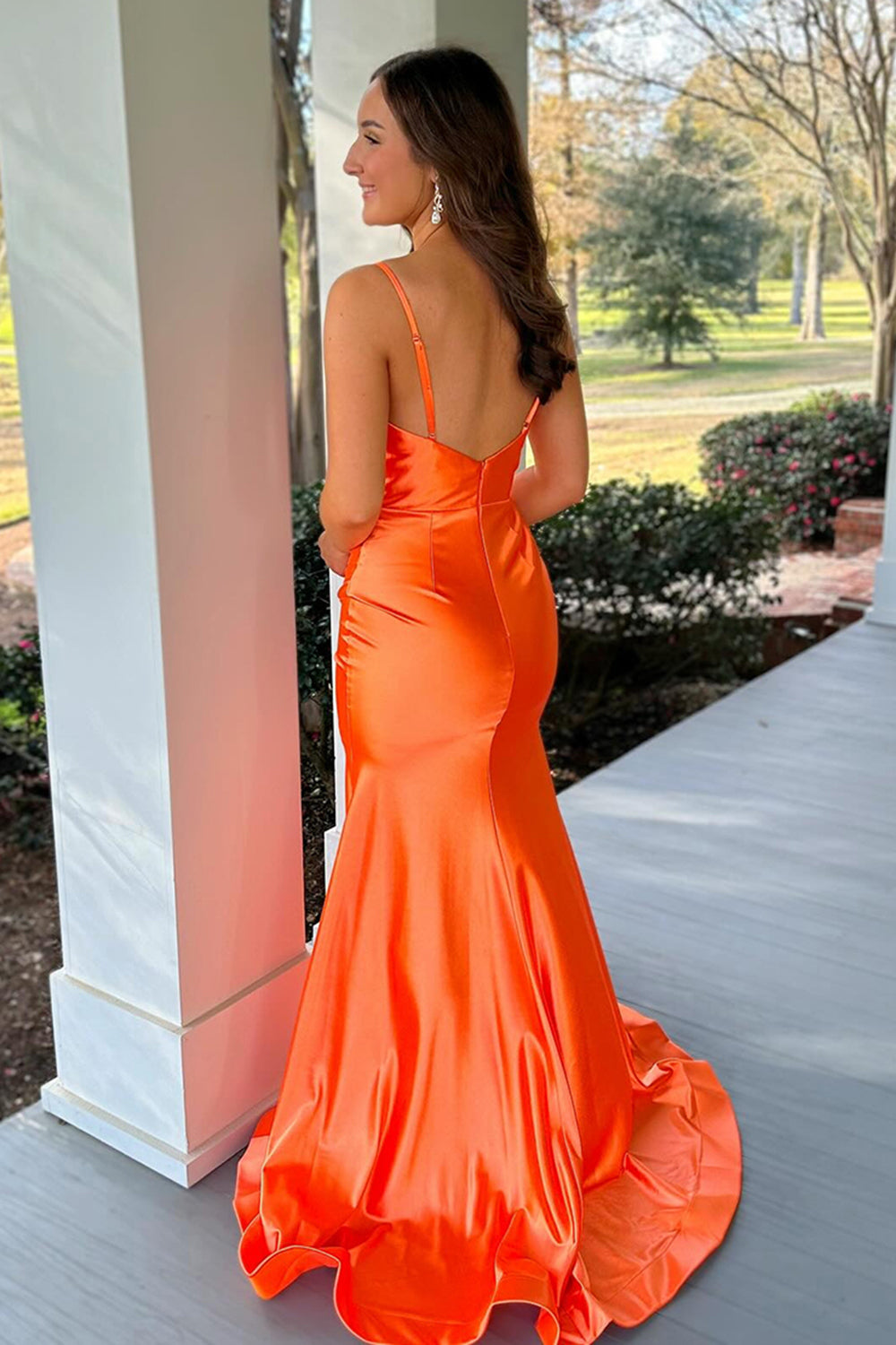 Orange Prom Dress Mermiad Ruched Satin Formal Dress