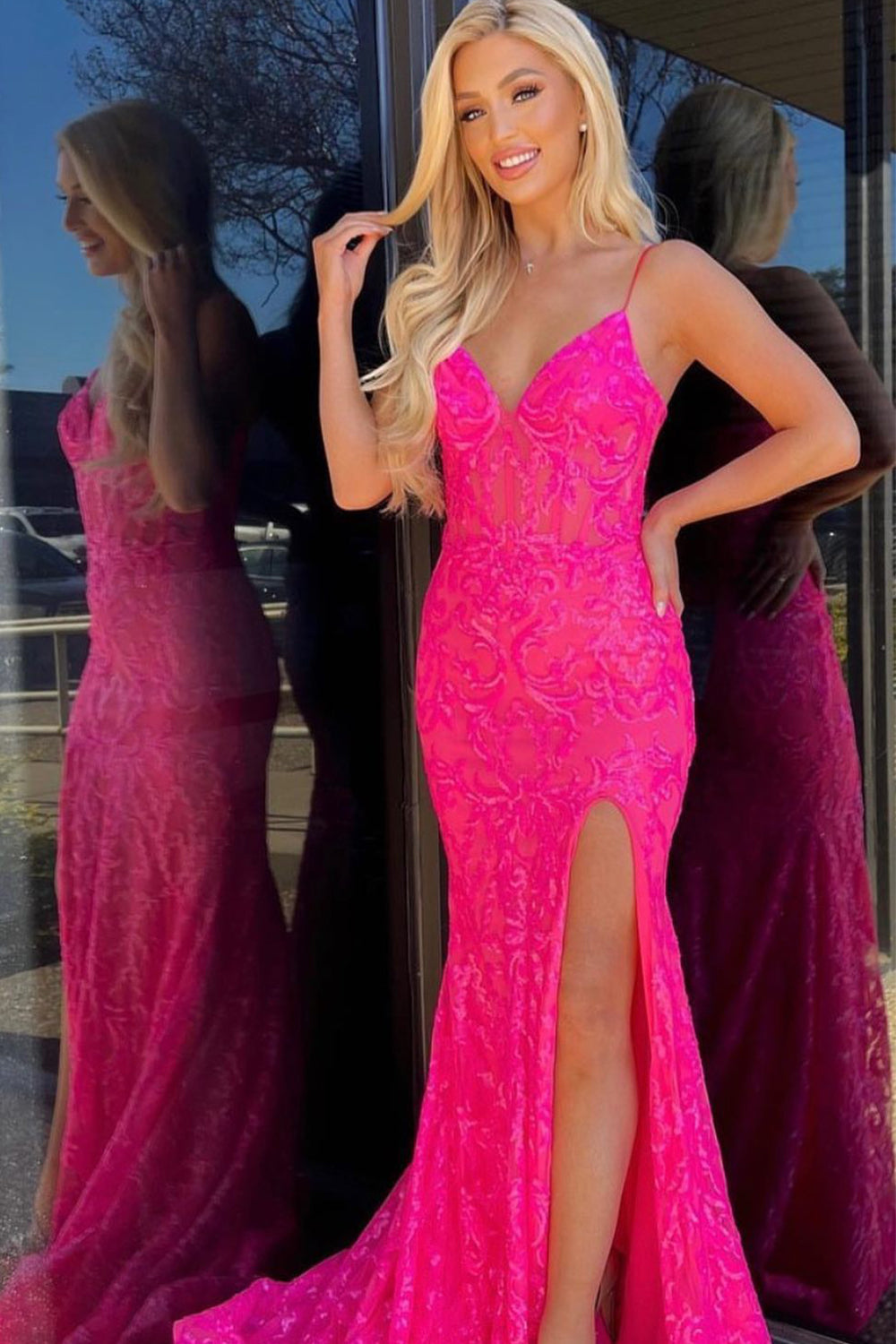 Orange Prom Dress Spaghetti Straps Mermaid Evening Dress