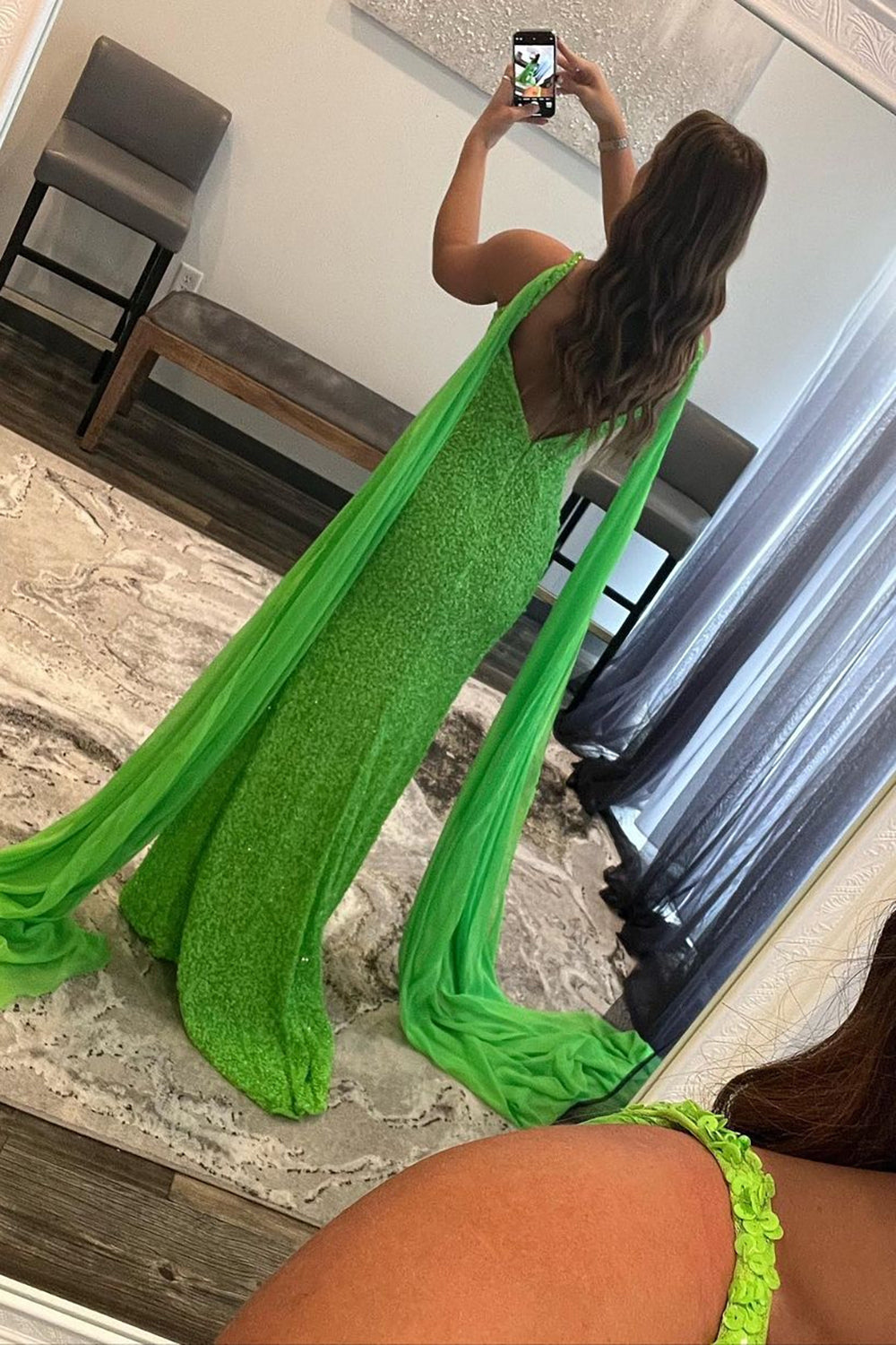 Orange Prom Dress Watteau Train Sequined Long Evening Dress – Dreamyannie UK
