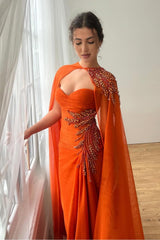 Orange Sheath/Column Prom Dress Sweetheart Beaded Evening Dress