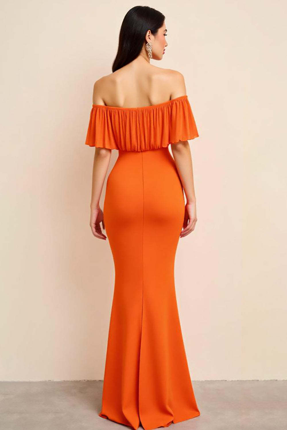 Orange Wedding Guest Dress Off The Shoulder Sheath Long Evening Dress