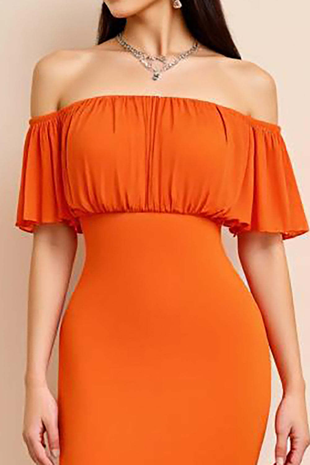Orange Wedding Guest Dress Off The Shoulder Sheath Long Evening Dress