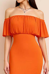 Orange Wedding Guest Dress Off The Shoulder Sheath Long Evening Dress
