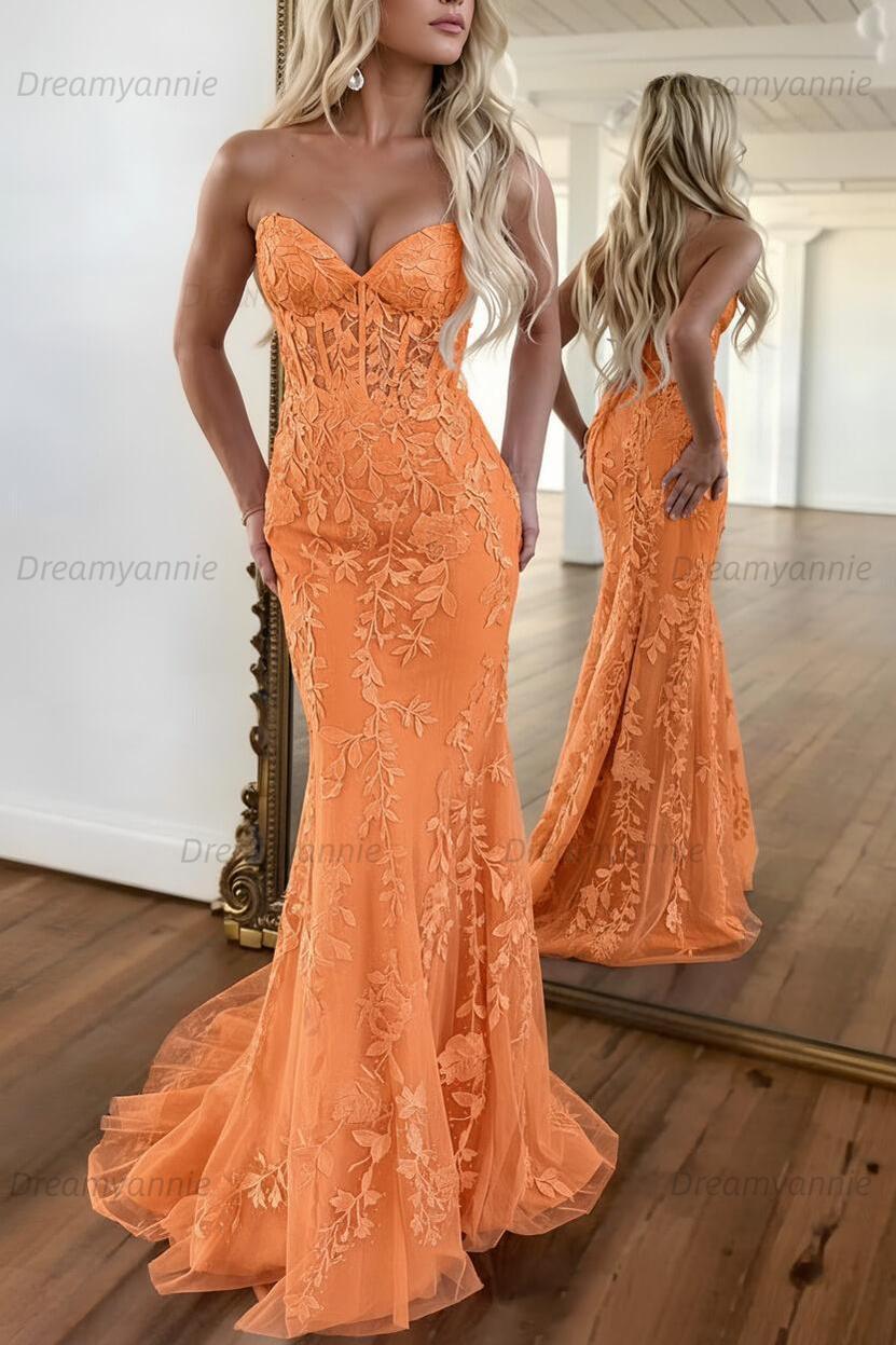 Mermaid Prom Dress Purple Sweetheart Evening Dress With Appliques