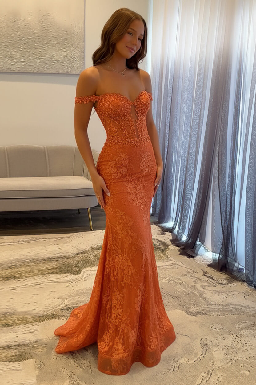 Dreamyannie Navy Prom Dress Off The Shoulder Mermaid Long Lace Formal Dress