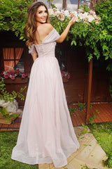 Pale Pink Off the Shoulder Evening Dress