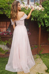 Pale Pink Off the Shoulder Evening Dress
