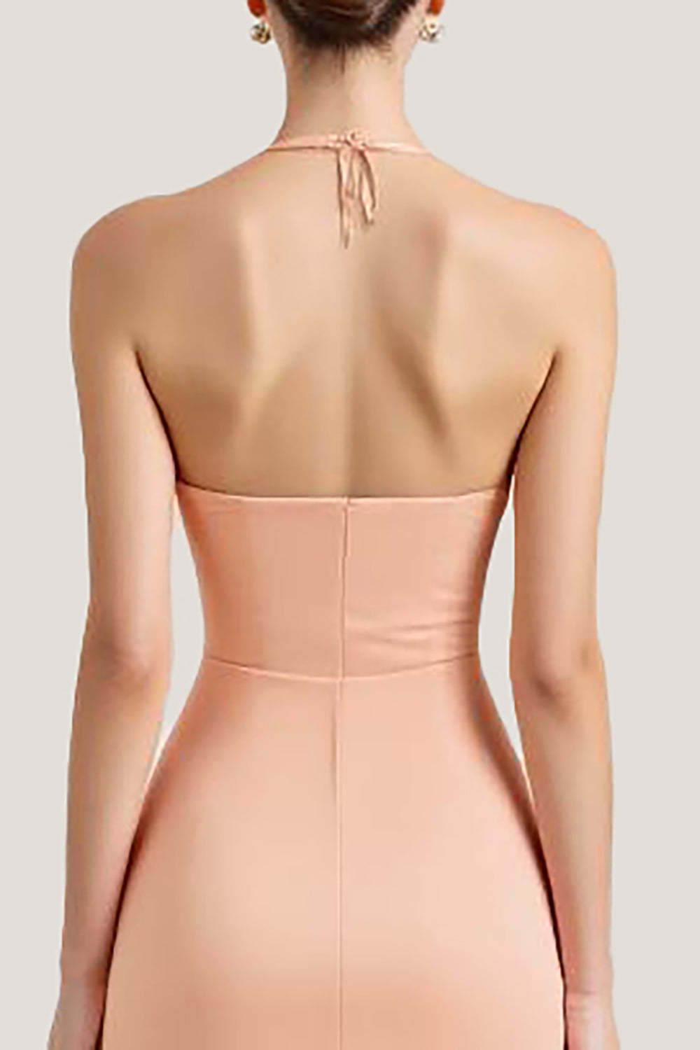 Peach Wedding Guest Dress Sheath Chiffon Deep V-Neck Ruched Long Evening Dress